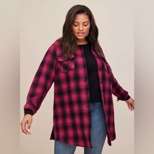 Torrid Plaid Purple and Black Button Down Midi Shacket Jacket Size 2